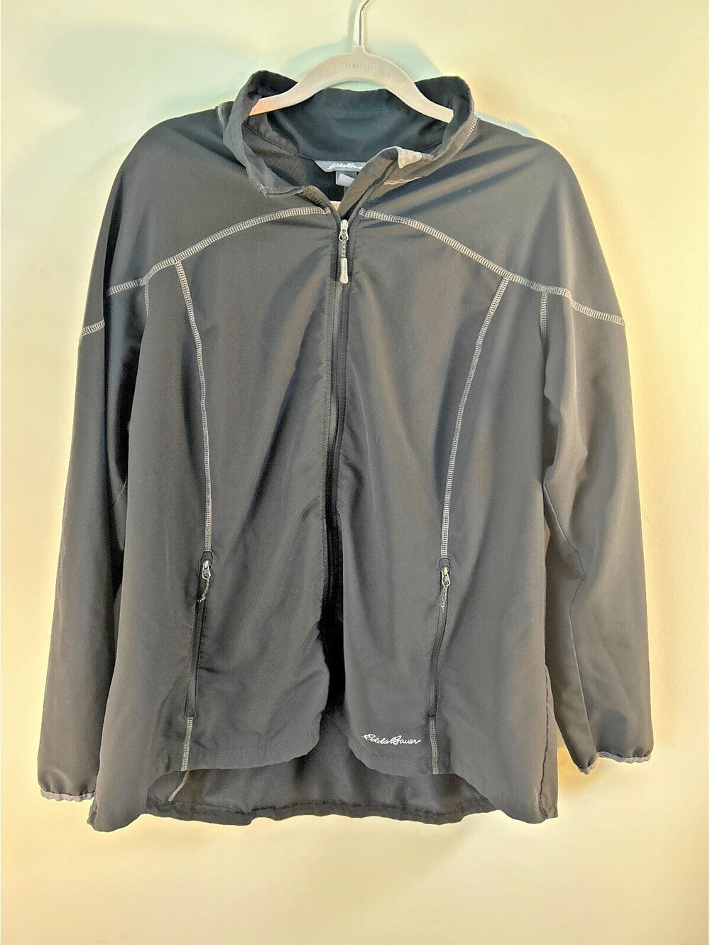Eddie Bauer Womens Black Full Zip Hooded Lightweight Jacket Windbreaker 2XL